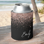 Girly Black Rose Gold Blush Pink Glitter Monogram Can Cooler<br><div class="desc">Girly Black and Rose Gold - Blush Pink Glitter and Sparkle Elegant Birthday or Bachelorette Party Can Coolers. These Wedding,  Bridal Shower or Birthday Party Can Coolers can be customised to include your first name. Please contact the designer for customised matching items.</div>