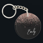 Girly Black Rose Gold Blush Pink Glitter Monogram Key Ring<br><div class="desc">Girly Black and Rose Gold - Blush Pink Sparkle Glitter Script Monogram Name Keychain. This makes the perfect sweet 16 birthday,  wedding,  bridal shower,  anniversary,  baby shower or bachelorette party gift for someone that loves glam luxury and chic styles.</div>