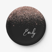 Girly Black Rose Gold Blush Pink Glitter Monogram