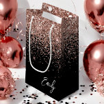 Girly Black Rose Gold Blush Pink Glitter Monogram Small Gift Bag<br><div class="desc">Girly Black and Rose Gold - Blush Pink Glitter Script Monogram Name Gift Bag. This makes the perfect sweet 16 birthday,  wedding,  bridal shower,  anniversary,  baby shower or bachelorette party gift bag for someone that loves glam luxury and chic styles.</div>