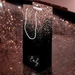 Girly Black Rose Gold Blush Pink Glitter Monogram Wine Gift Bag<br><div class="desc">Girly Black and Rose Gold - Blush Pink Sparkle Glitter Script Monogram Name Gift Bag. This makes the perfect sweet 16 birthday,  wedding,  bridal shower,  anniversary,  baby shower or bachelorette party gift bag for someone that loves glam luxury and chic styles.</div>