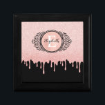 Girly Black Rose Gold Glitter Drips Monogram Gift Box<br><div class="desc">A girly black and rose gold glitter drips ipad cover with an elegant scroll monogram gift box. Personalise it for a gift! Designed for you by Blackberry Boulevard.</div>
