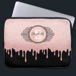 Girly Black Rose Gold Glitter Drips Monogram Laptop Sleeve<br><div class="desc">A girly black and rose gold glitter drips laptop sleeve with an elegant scroll monogram. Personalise it for yourself or for a gift! Designed for you by Blackberry Boulevard.</div>