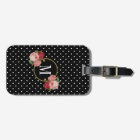 Girly Black White Dots Vintage Flowers Monogram