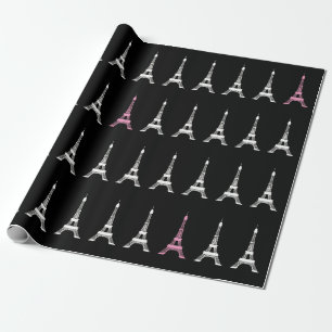 Girly Black White, Pink French Style Eiffel Towers Wrapping Paper