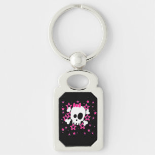 Girly Black White Skull Illustration Keychain