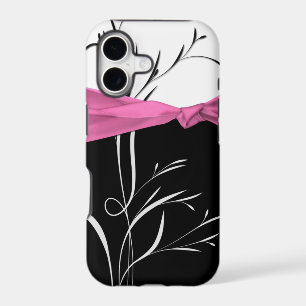 Girly Black, White Swirls Pink Ribbon iPhone5