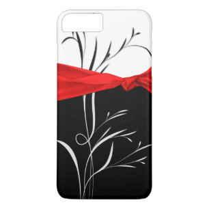 Girly Black, White Swirls Red Ribbon iPhone 8 Plus/7 Plus Case