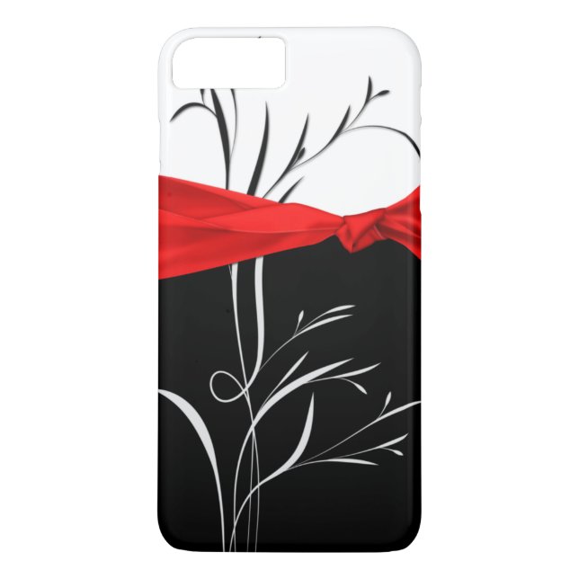 Girly Black, White Swirls Red Ribbon Case-Mate iPhone Case (Back)