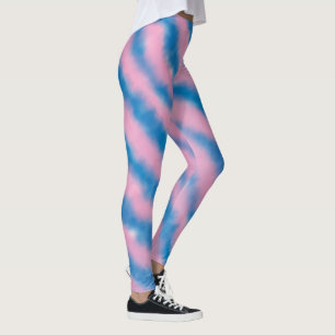 Girly Blue and Pink Cloud Retro Aesthetic Stripes Leggings