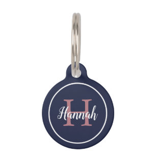 Girly Blue and Pink Script Monogram Name Pet Tag