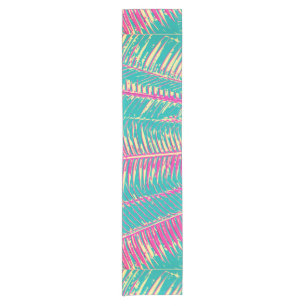 Girly Blue and Pink Tropical Palm Fronds Short Table Runner