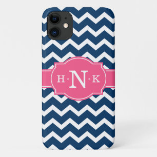 Girly Blue Chevron Pink Monogram iPhone 11 Case