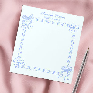 Girly Blue Coquette Bow Personalised Name Notepad