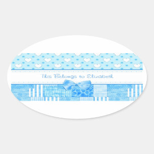 Girly Blue Country Style With Name Oval Sticker