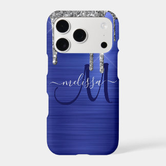 Girly Blue Dripping Glitter Brush Metal Monogram