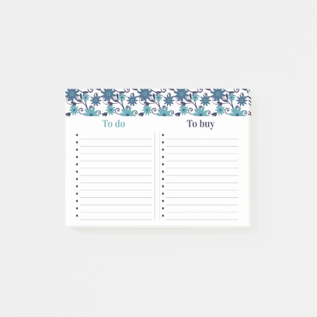 Girly Blue Floral Pattern To Do List Post-it Notes (Front)