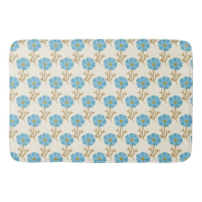Girly Blue Flowers Cream Bath Mat (Front)