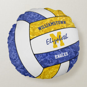 girly blue gold volleyball club team school colour round cushion