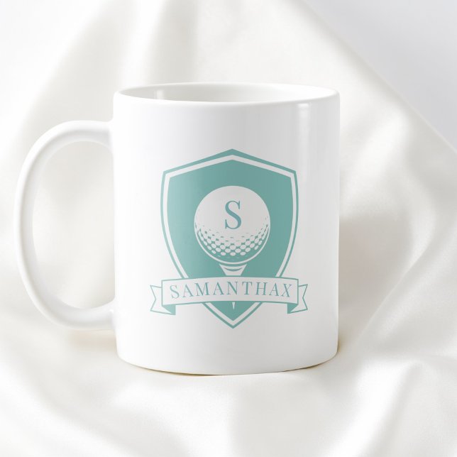 Girly Blue Green Modern Name Initial Monogram Coffee Mug (Girly Blue Green Modern Name Initial Monogram Coffee Mug)
