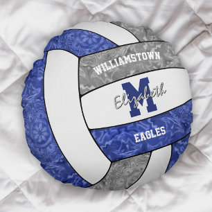 girly blue grey volleyball club team school colour round cushion