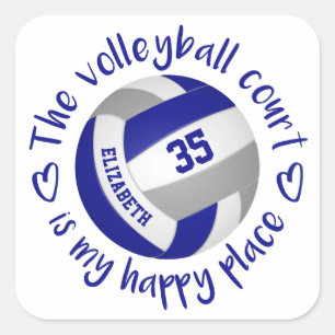 girly blue grey volleyball court my happy place square sticker