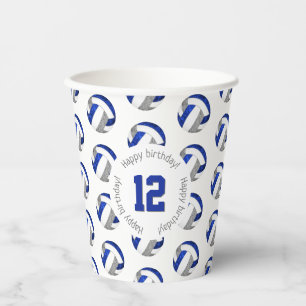 girly blue grey volleyballs birthday party paper cups