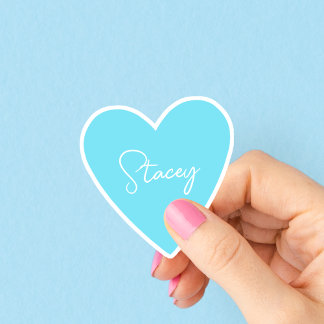 Girly Blue Heart Sticker with Name