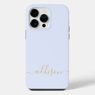 Girly Blue Monogram Modern Script Personalised iPhone 14 Pro Max Case