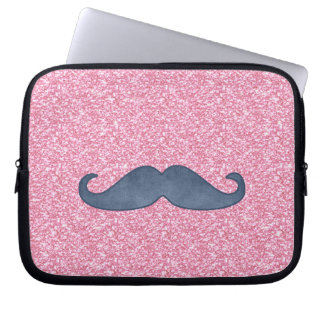 GIRLY BLUE MUSTACHE PINK GLITTER PHOTO LAPTOP SLEEVE