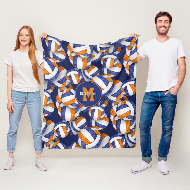 girly blue orange volleyball team colours fleece blanket (In Situ)