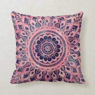 Girly Blue Pink Mandala Floral Cushion