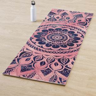 Girly Blue Pink Mandala Floral Yoga Mat