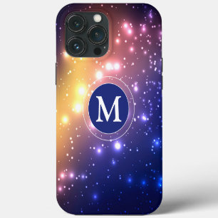 Girly Blue Pink Yellow Glow Sparkly Monogram iPhone 13 Pro Max Case