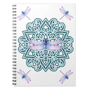 Girly Blue Purple Mandala Dragonfly Notebook