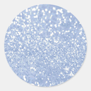 Girly Blue White Abstract Glitter Photo Print Classic Round Sticker