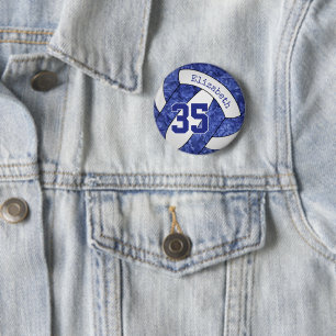girly blue white volleyball club team colours 6 cm round badge