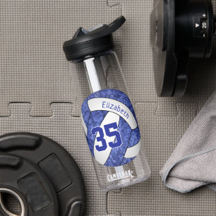 girly blue white volleyball team colours water bottle