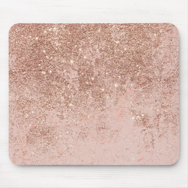 Girly blush coral faux rose gold glitter marble mouse pad (Front)