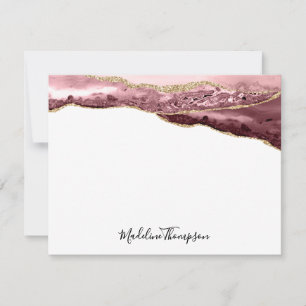 Girly Blush Gold Agate Geode Script Typography Card