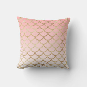 Girly Blush Pink and Gold Mermaid Glitter Sparkles Cushion