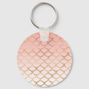 Girly Blush Pink and Gold Mermaid Glitter Sparkles Key Ring