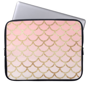 Girly Blush Pink and Gold Mermaid Glitter Sparkles Laptop Sleeve