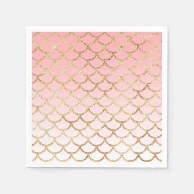 Girly Blush Pink and Gold Mermaid Glitter Sparkles Napkin (Front)