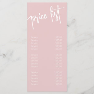 Girly Blush Pink and White Salon Services Menu