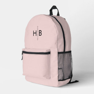 Girly Blush Pink & Black Initial Monogram Printed Backpack