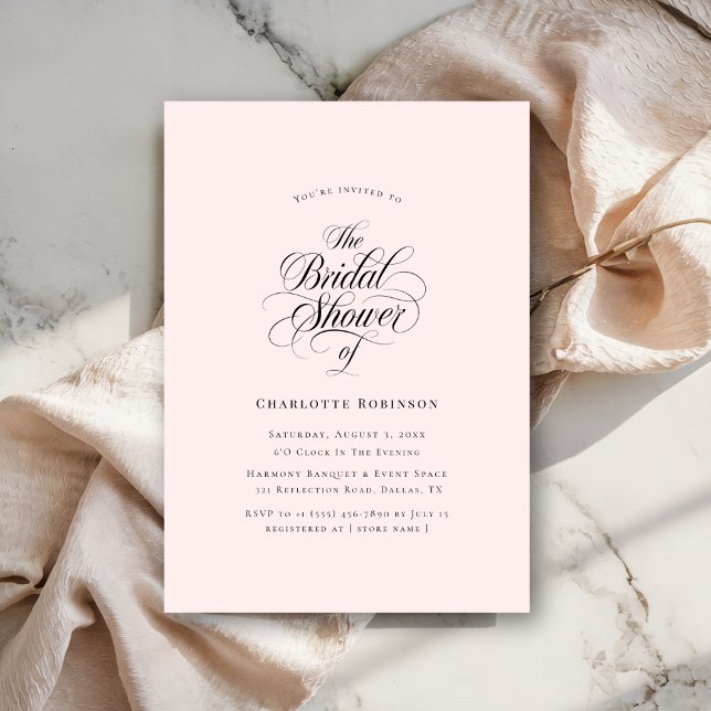 Girly Blush Pink Boho Wedding Script Bridal Shower Invitation (Creator Uploaded)