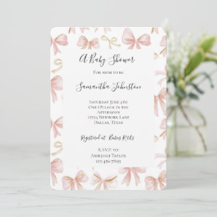 Girly Blush Pink Bows Chic Baby Shower Invitation