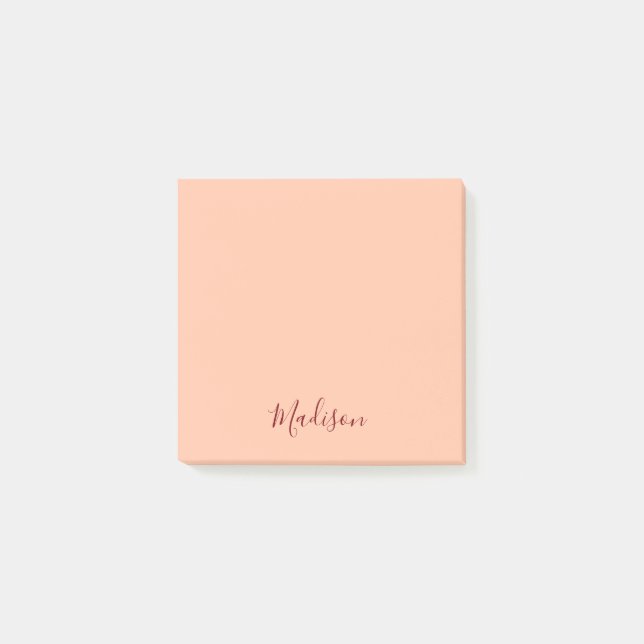 Girly Blush Pink Burgundy Script Personalised  Post-it Notes (Front)