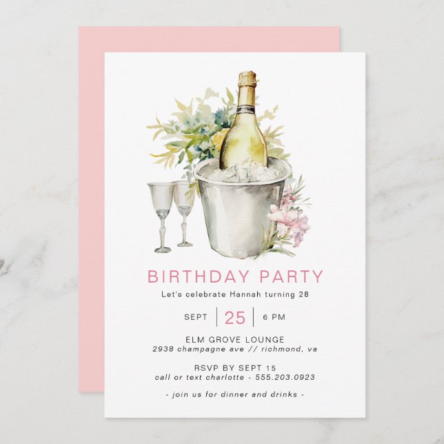 Girly Blush Pink | Casual Champagne Adult Birthday Invitation (Front/Back)